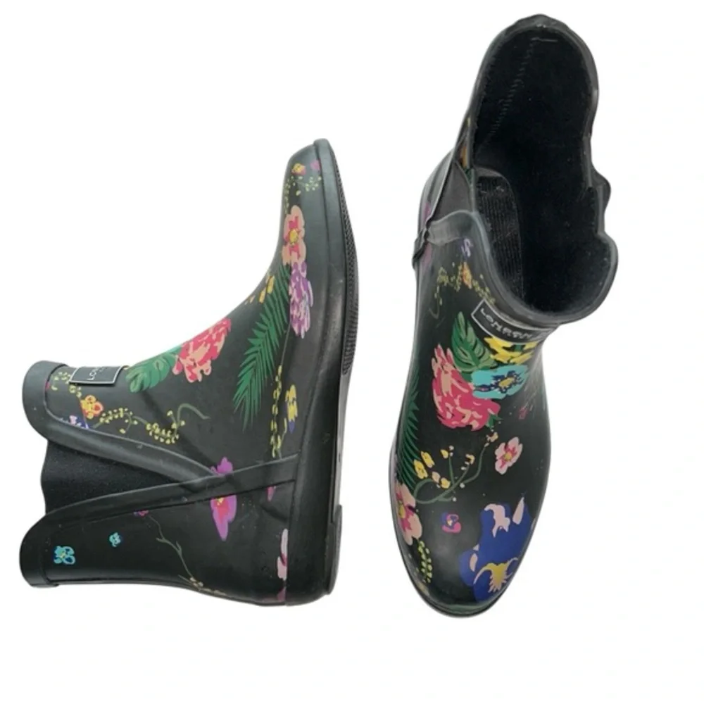 London Fog Black Floral Piccadilly Ankle Rain Boots‎ Waterproof Women’s 8